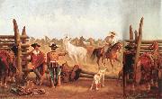 Vaqueros roping horses in a corral James Walker